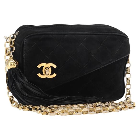 CHANEL Handbags - CHANEL Matelasse Fringe Chain Shoulder Bag Suede Black gold CC Auth BA8656